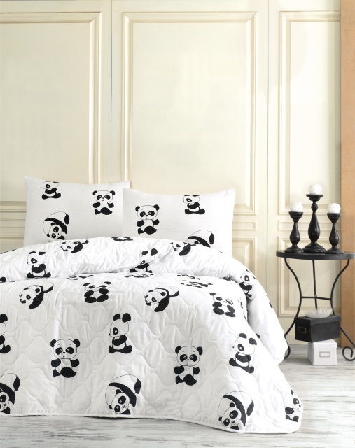Lenjerie pat alba/neagra din fibre Panda Single The Home Collection