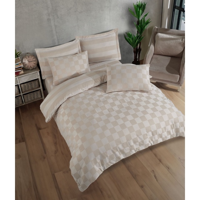 Lenjerie pat bej din bumbac Kareli Saten Double The Home Collection