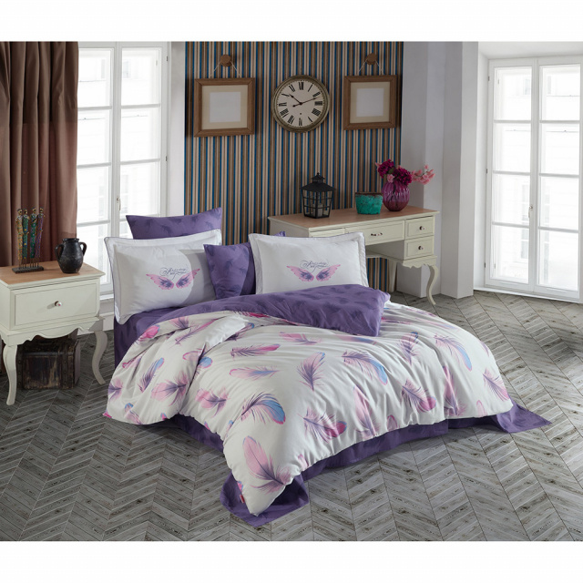 Lenjerie pat mov/multicolora din bumbac Paradise Double The Home Collection
