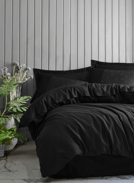 Lenjerie pat neagra din bumbac Dama Double The Home Collection