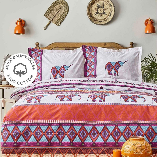 Lenjerie pat portocalie/multicolora din bumbac Marsala Double The Home Collection
