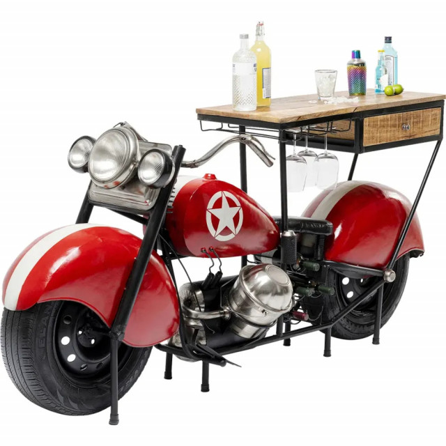 Masa bar cu suport de pahare multicolora din metal 42x210 cm Red Motorbike Kare