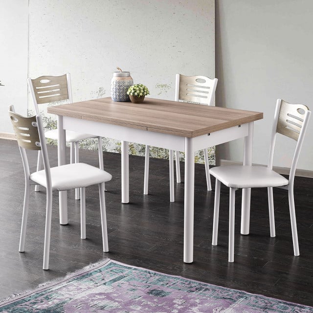 Masa dining extensibila maro deschis/alba din metal 70x110(170) cm Polo The Home Collection