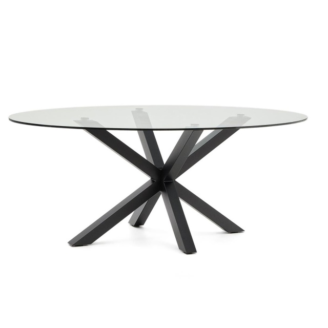 Masa dining transparenta/neagra din metal 100x200 cm Argo Oval Kave Home
