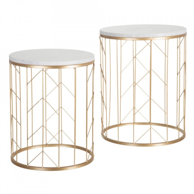 Masa laterala alba/aurie din marmura 43 cm Bolson The Home Collection
