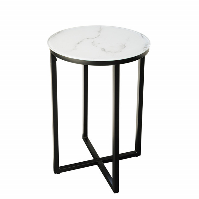 Masa laterala alba/neagra din sticla si metal 40 cm Elegance The Home Collection
