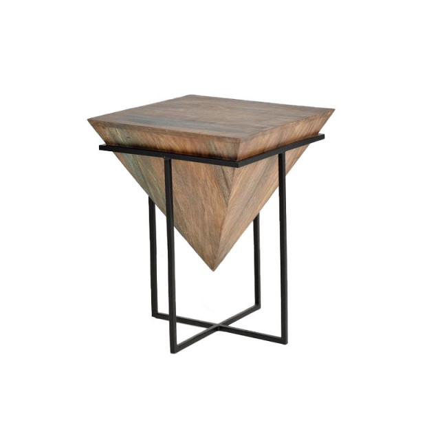 Masa laterala maro/neagra din lemn de mango si metal 50x50 cm Geometry Giner y Colomer