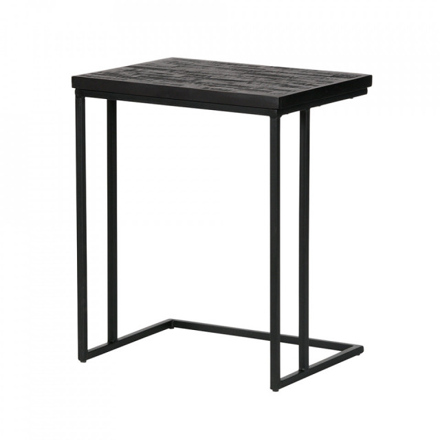 Masa laterala neagra din lemn de tec si metal 35x45 cm Sharing BePureHome
