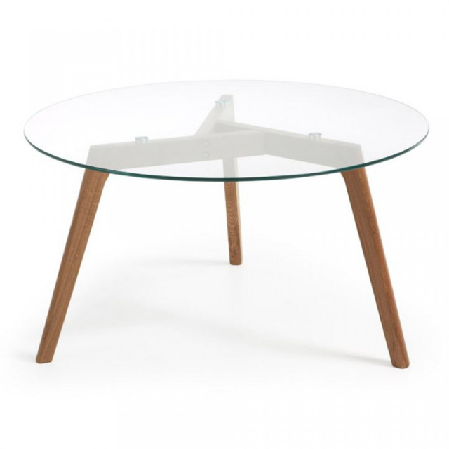 Masuta de cafea transparenta/maro din sticla si lemn de stejar 90 cm Kirb Kave Home