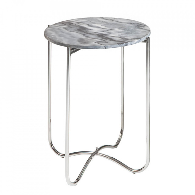 Masuta gri/argintie din marmura si metal 43 cm Noble III The Home Collection