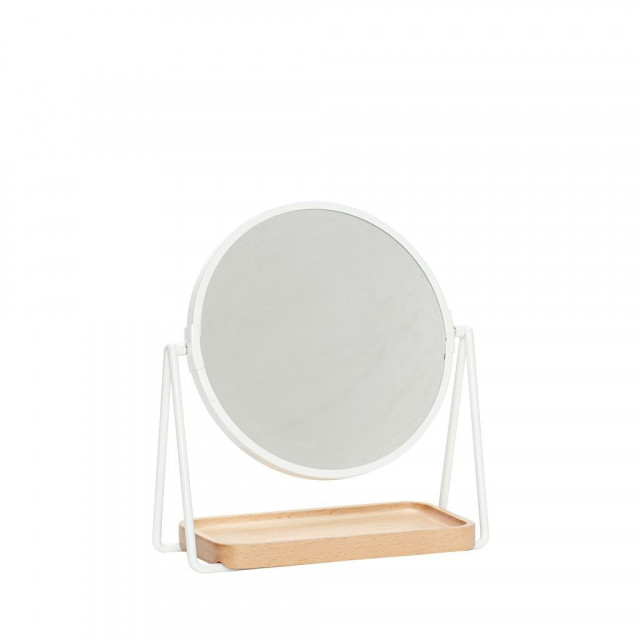 Oglinda cosmetica rotunda alba/maro din metal 21x25 cm Linda Hubsch