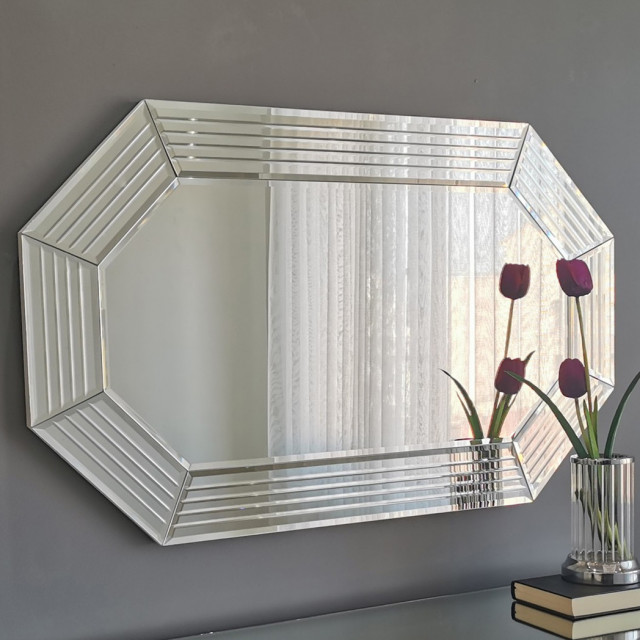Oglinda octagonala argintie din lemn 60x100 cm Isa The Home Collection