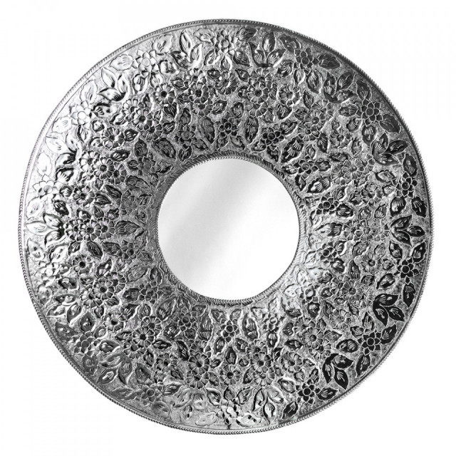 Oglinda rotunda gri argintie din aluminiu 81 cm Unique The Home Collection