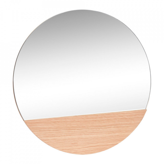 Oglinda rotunda maro din lemn de stejar 50 cm Brillo Hubsch
