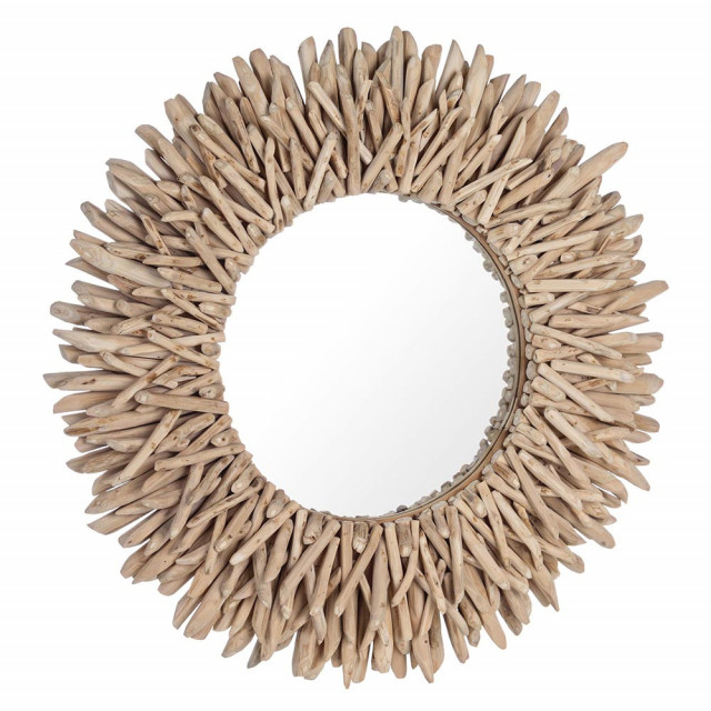 Oglinda rotunda maro din lemn de tec 80 cm Sarabi Bizzotto