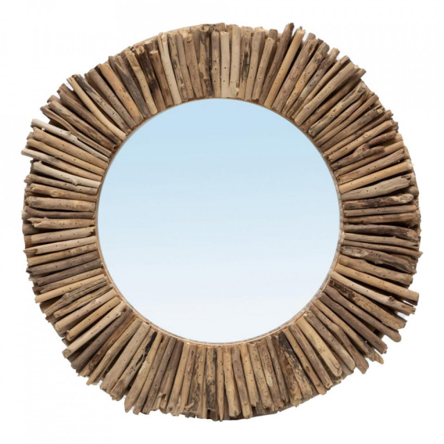 Oglinda rotunda maro din lemn reciclat 61 cm Halo Bazar Bizar