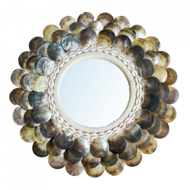 Oglinda rotunda multicolora din scoici 40 cm Coin Bazar Bizar