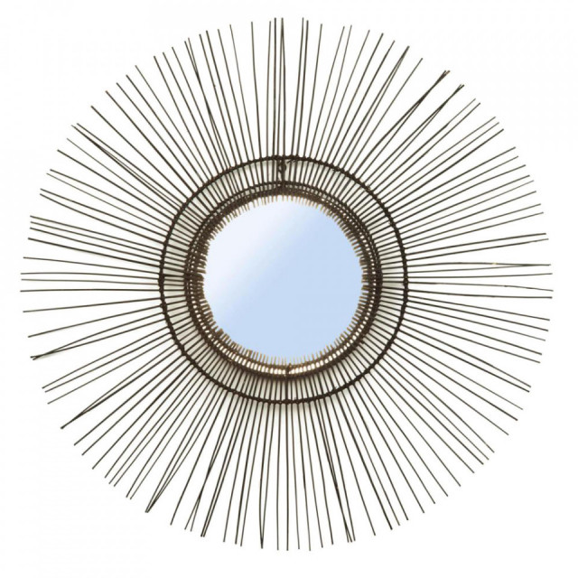 Oglinda rotunda neagra din ratan 85 cm Tropical Bazar Bizar