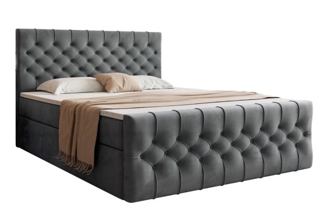 Pat gri din catifea 200x200 cm Kosta Boxspring FURPOL