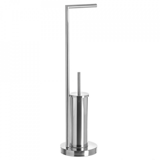 Perie toaleta cu suport hartie igienica argintie din inox Leon The Home Collection