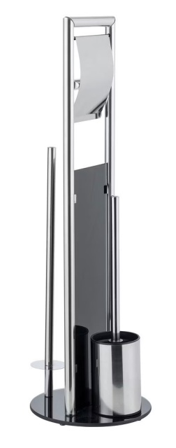 Perie toaleta cu suport hartie igienica argintiu/negru din metal Ravina Wenko