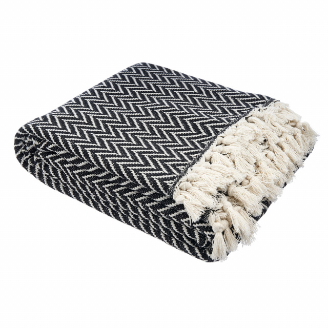 Pled negru din bumbac 130x170 cm Zigzag The Home Collection