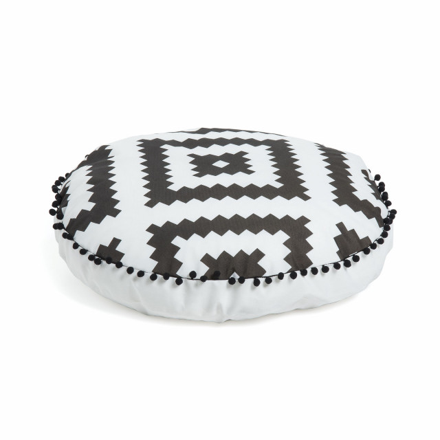 Puf rotund alb/negru din material textil 60 cm Ethnie Kave Home