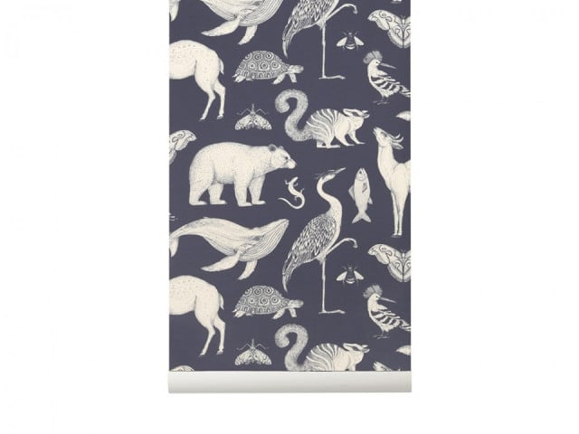 Rola tapet pentru copii albastra din hartie 53x1000 cm Katie Scott Animal Ferm Living