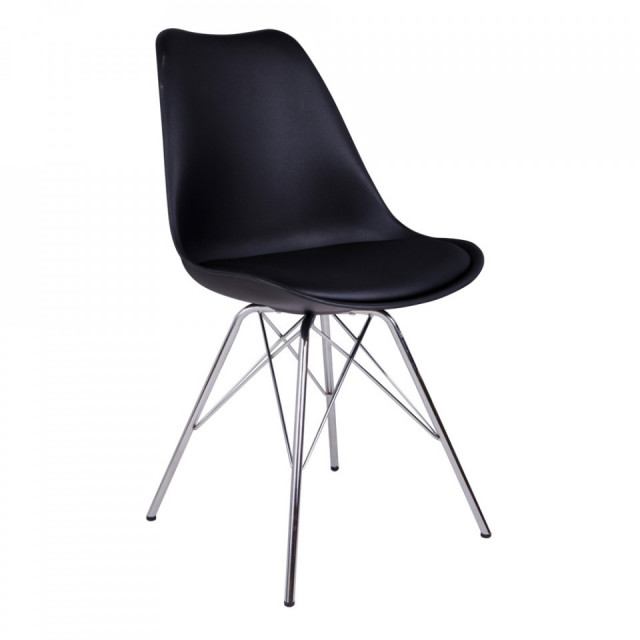 Scaun dining negru/argintiu din poliuretan si metal Oslo House Nordic