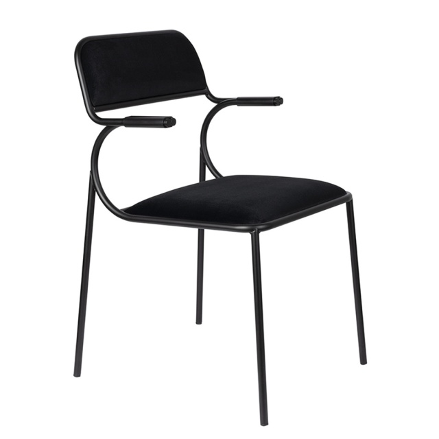 Scaun dining negru din catifea Alba Zuiver