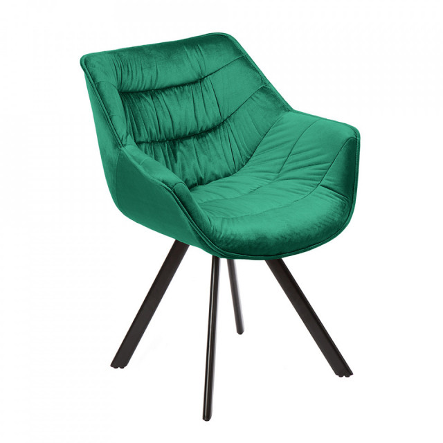 Scaun dining verde din catifea si metal Comfort The Home Collection