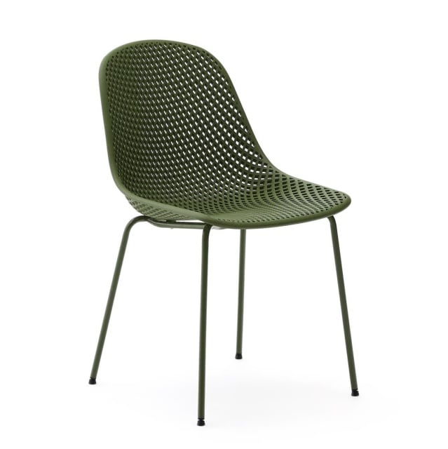 Scaun exterior dining verde din metal Quinby Kave Home