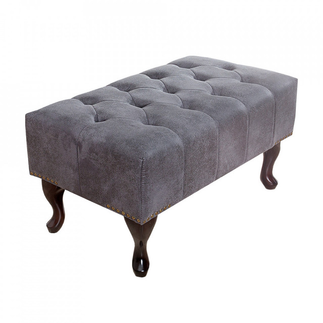 Scaunel gri antichizat din poliester si lemn Chesterfield Look The Home Collection