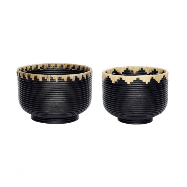 Set 2 cosuri negre din ratan Blackie Hubsch