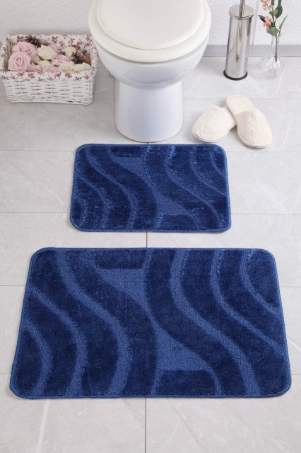 Set 2 covorase de baie albastru inchis din fibre sintetice 50x70 cm Karo The Home Collection