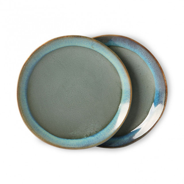 Set 2 farfurii pentru desert albastre din ceramica 18 cm Seventees HKliving