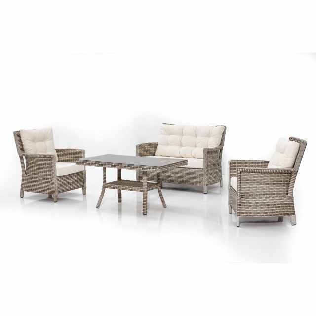 Set 2 fotolii, canapea si masa dining crem din metal Manila The Home Collection
