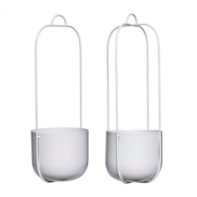 Set 2 ghivece suspendabile gri din metal 16 cm Lotus Hubsch