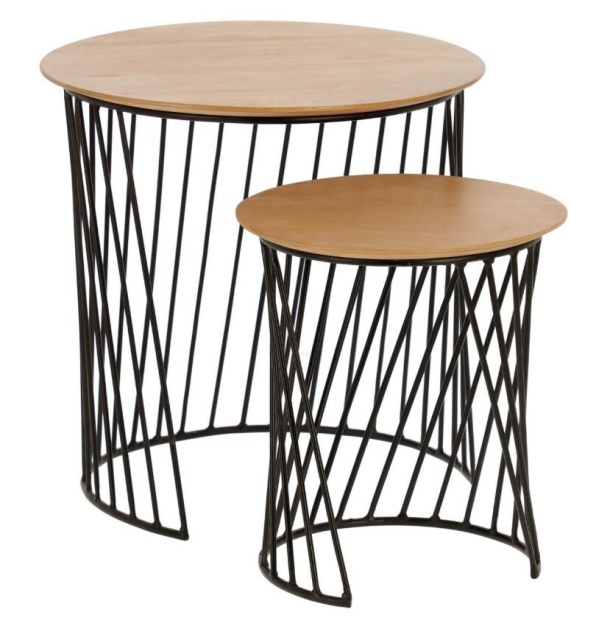 Set 2 mese de cafea maro/negre din lemn Leska Kave Home