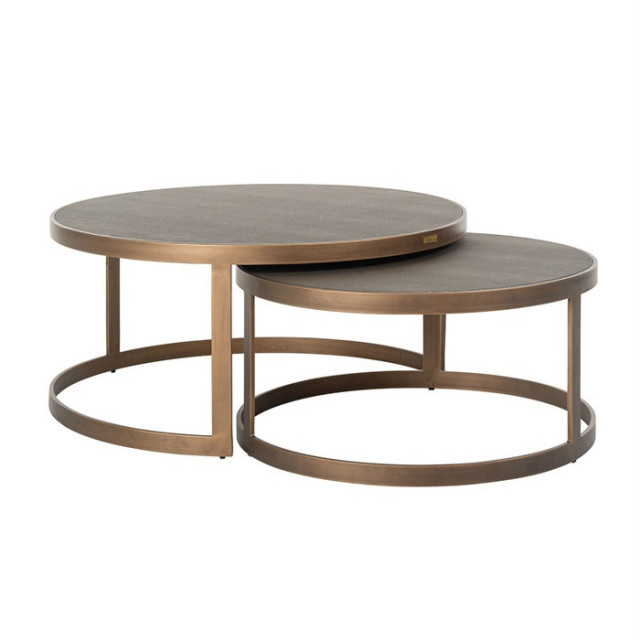 Set 2 mese de cafea verzi/aurii din piele ecologica Blomingville Richmond Interiors