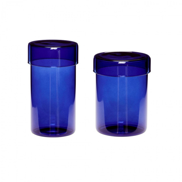 Set 2 recipiente albastre din sticla Ymo Hubsch
