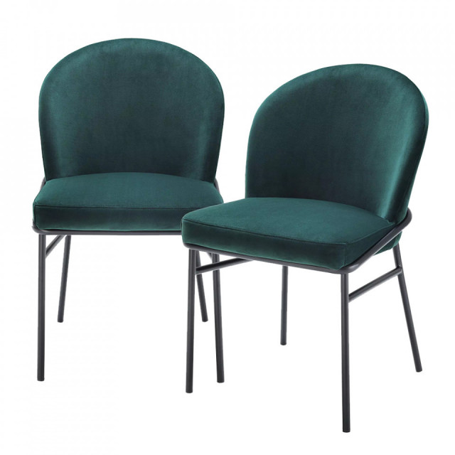 Set 2 scaune dining verde inchis/negre din catifea si fier Willis Eichholtz