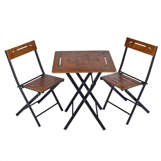 Set 2 scaune si masa dining maro/neagra din metal Bistro 3 The Home Collection