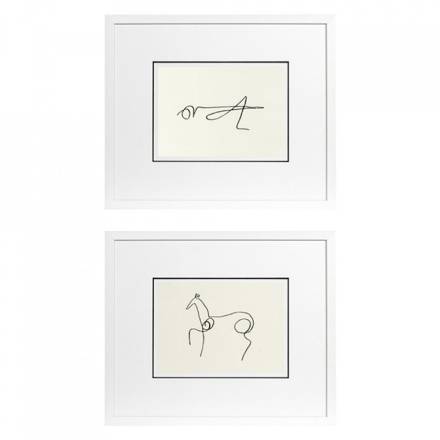 Set 2 tablouri albe/negre din lemn si MDF 54x65 cm Pablo Picasso Eichholtz