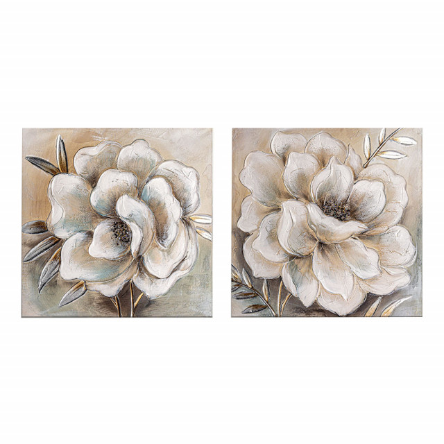 Set 2 tablouri multicolore din canvas si lemn de pin 60x60 cm Flowers Burkina Home Decor