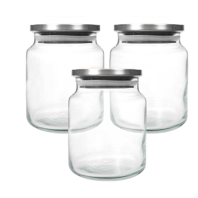 Set 3 borcane cu capac transparente din sticla Milky The Home Collection