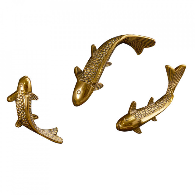 Set 3 decoratiuni de perete aurii din metal Fish The Home Collection