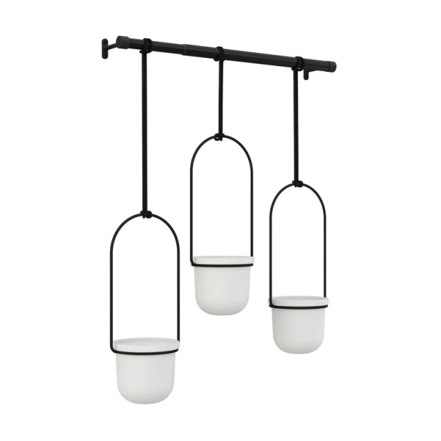 Set 3 ghivece suspendabile cu suport alb/negru din metal Triflora Umbra