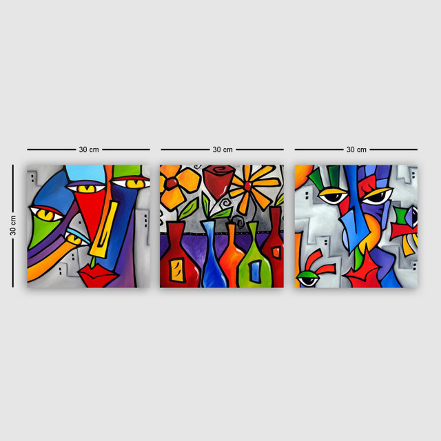 Set 3 tablouri multicolore din fibre naturale 30x30 cm Jolly The Home Collection