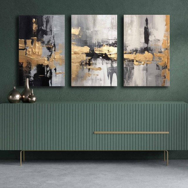 Set 3 tablouri multicolore din fibre naturale 70x145 cm Escape The Home Collection